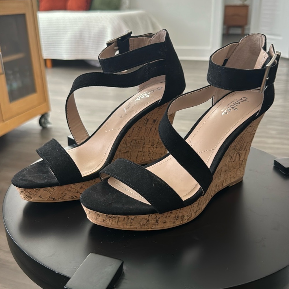 Black Suded Cork Strappy Sandal